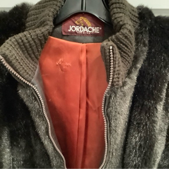 VTG Jordache Brown Faux Fur Full Zip Jacket Knit Sleeve Mock Collar Sz 10/12 - Picture 2 of 15